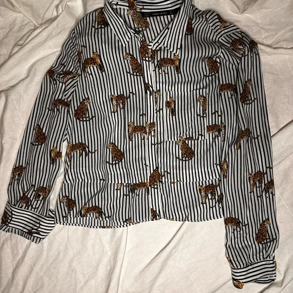 Zara Trafaluc collection Leopard Striped Button-down Long  Sleeve size M - Picture 7 of 8